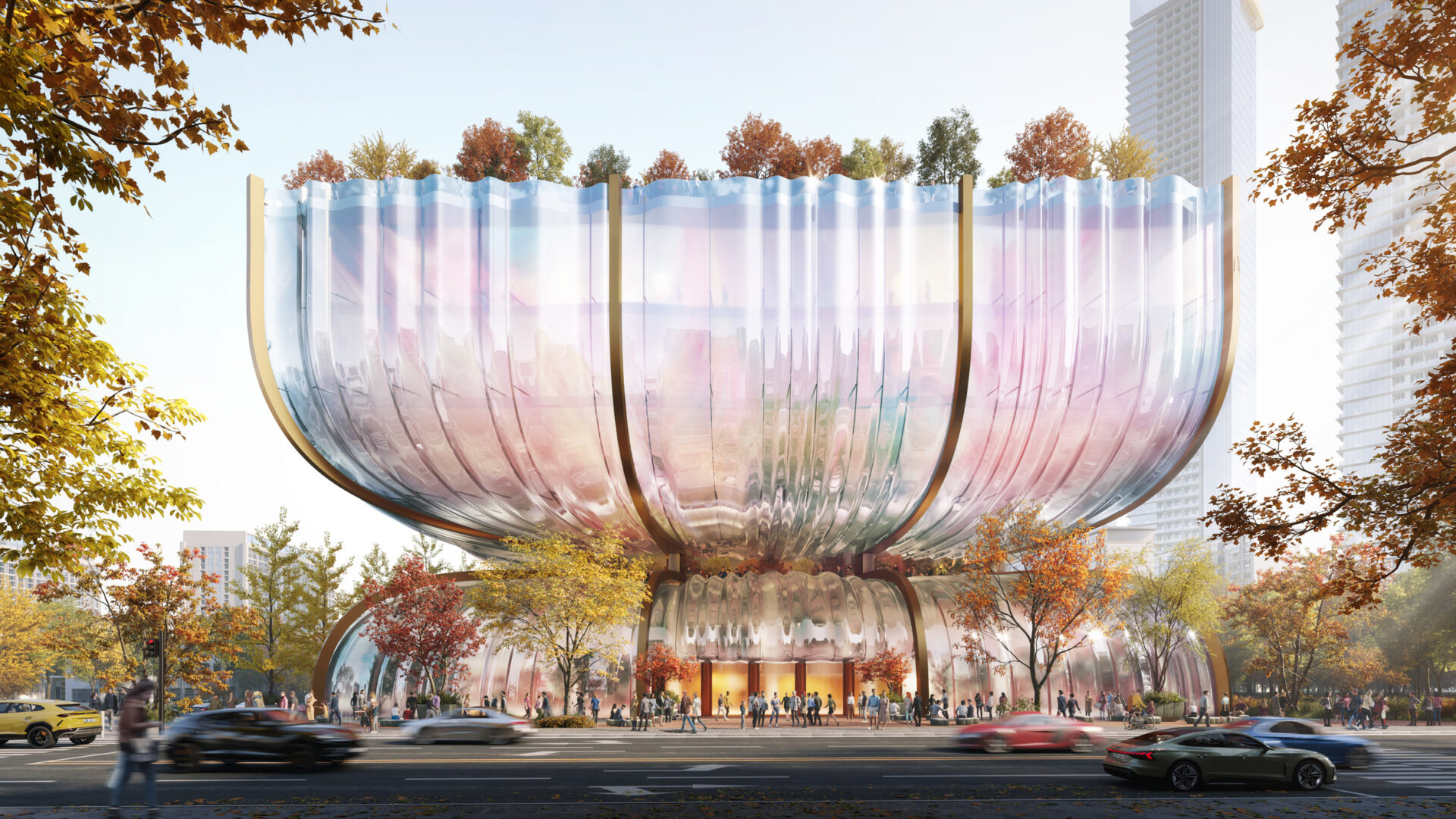 מרכז קניות מזכוכית, בצורת שעון חול / Heatherwick Studio